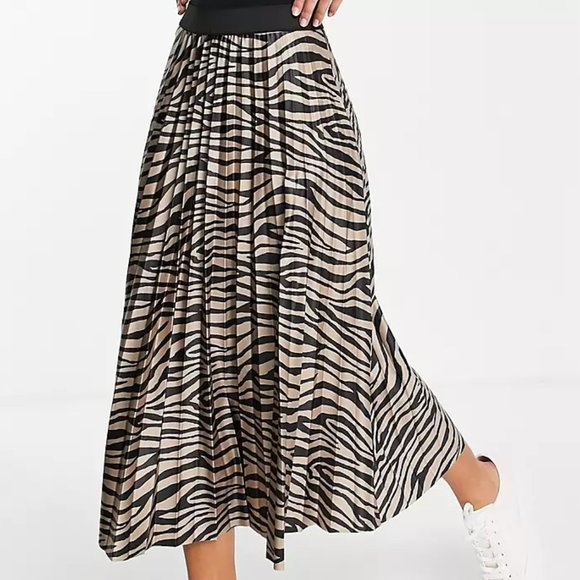 NWT Joie pleated zebra animal print maxi skirt size M